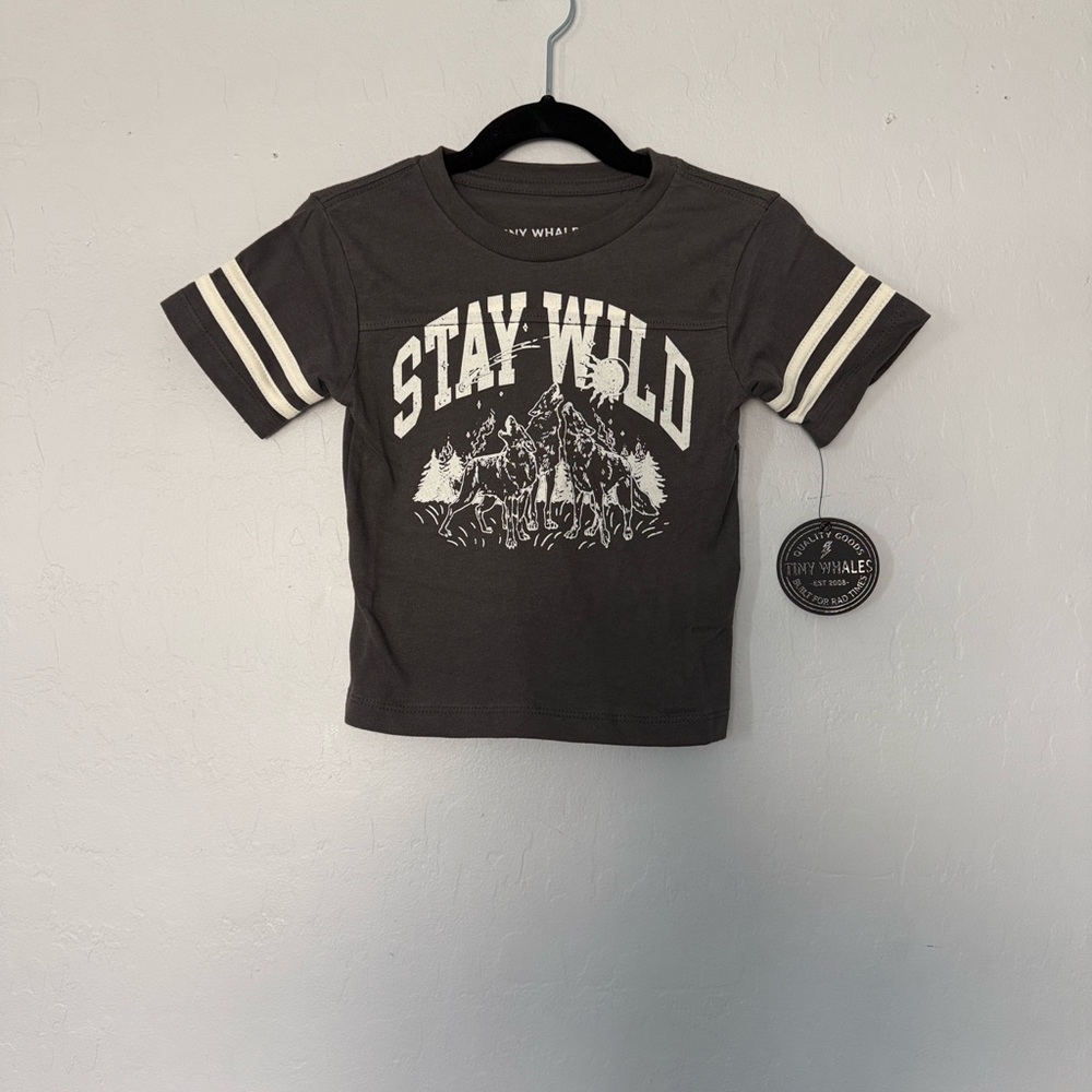 Tiny Whales Stay Wild Charcoal Tee 3T